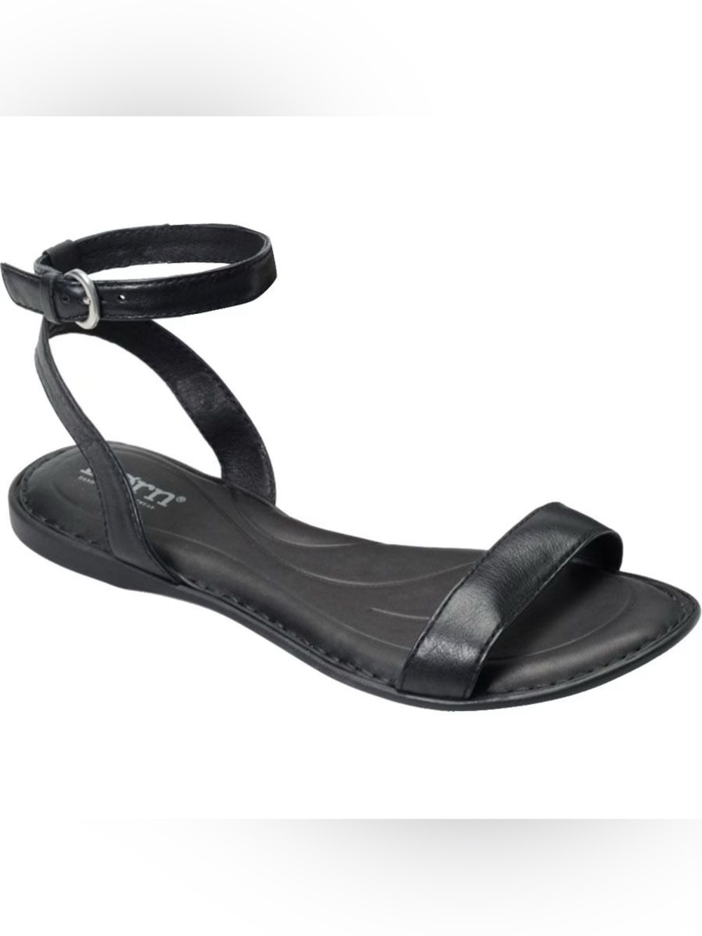 Born “Stephane” Black Leather Ankle-Strap Sandals